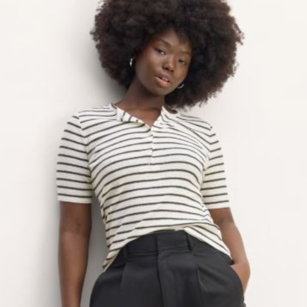 .. Everlane The Vintage Rib Henley, Bone/Black (S)